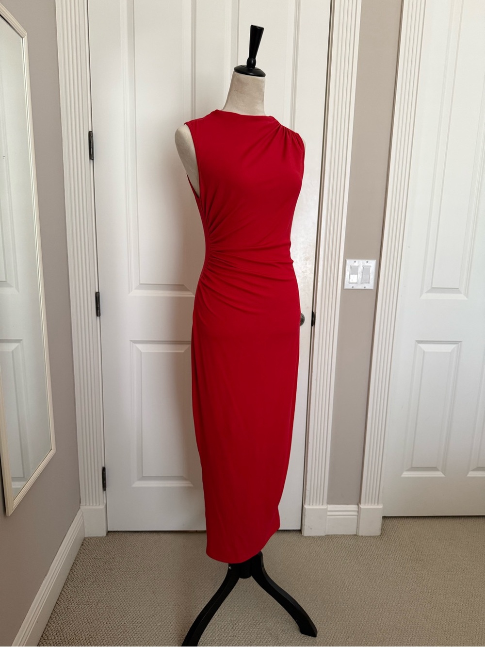 Elegant Red Sleeveless Maxi Dress with Side Ruching